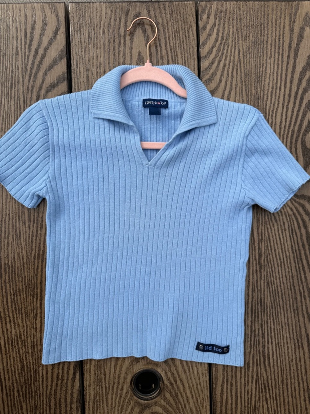 Y2K Limited Too Blue Ribbed Knit Collared Top